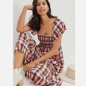 NWT Anthropologie plaid ruffled maxi dress